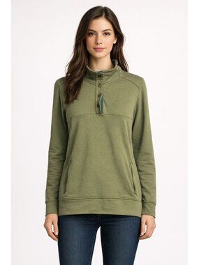 WoolX Charley Merino Wool 4-Snap Pullover Sweater Olive Green Women's Size XL